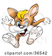 Clipart Illustration Of A Brown Rabbit In Mid Air Jumping Forward