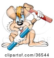 Clipart Illustration Of A Brown Rabbit Holding Red And Blue Pencils by dero
