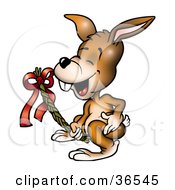 Clipart Illustration Of A Brown Bunny Holding A Wicker Easter Branch