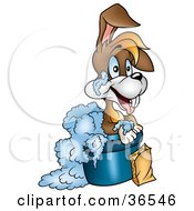 Clipart Illustration Of A Happy Rabbit With A Sponge Taking A Sudsy Bath In A Tub