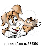 Clipart Illustration Of A Happy Brown Rabbit Resting On His Belly by dero
