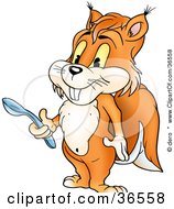 Poster, Art Print Of Hungry Orange Squirrel Holding A Spoon