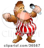 Clipart Illustration Of A Circus Gorilla In An Orange And White Suit Singing With A Microphone