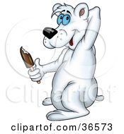 Clipart Illustration Of A Happy Blue Eyed Polar Bear Eating An Ice Pop