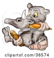 Clipart Illustration Of A Goofy Rhino Sticking A Marker In His Mouth