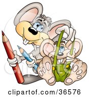 Clipart Illustration Of A Couple Of Playful Mice Holding Colored Pencils by dero