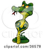 Clipart Illustration Of A Green Defensive Cobra Snake Standing Up