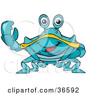 Peaceful Blue Crab Smiling And Gesturing The Peace Sign With His Hand