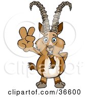 Poster, Art Print Of Peaceful Ibex Smiling And Gesturing The Peace Sign With His Hand