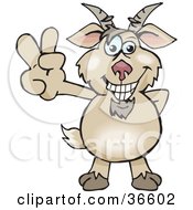 Clipart Illustration Of A Peaceful Brown Goat Smiling And Gesturing The Peace Sign With His Hand by Dennis Holmes Designs