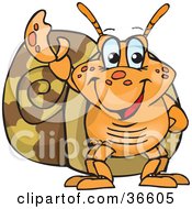 Clipart Illustration Of A Peaceful Hermit Crab Smiling And Gesturing The Peace Sign With His Hand by Dennis Holmes Designs