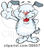 Clipart Illustration Of A Peaceful Old English Sheepdog Smiling And Gesturing The Peace Sign With His Hand by Dennis Holmes Designs