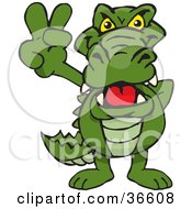 Poster, Art Print Of Peaceful Alligator Smiling And Gesturing The Peace Sign With His Hand