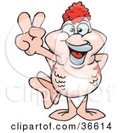 Clipart Illustration Of A Peaceful Pink Goldfish Smiling And Gesturing The Peace Sign With His Hand by Dennis Holmes Designs