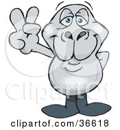 Clipart Illustration Of A Peaceful Dugong Smiling And Gesturing The Peace Sign With His Hand by Dennis Holmes Designs