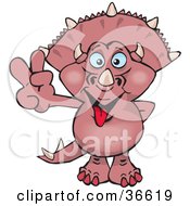 Peaceful Pink Triceratops Dinosaur Smiling And Gesturing The Peace Sign With His Hand