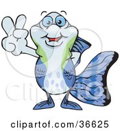 Poster, Art Print Of Peaceful Guppy Smiling And Gesturing The Peace Sign With His Hand