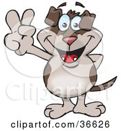 Poster, Art Print Of Peaceful Canine Smiling And Gesturing The Peace Sign With His Hand
