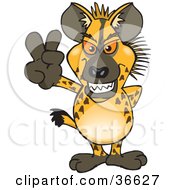Poster, Art Print Of Peaceful Hyena Smiling And Gesturing The Peace Sign With His Hand