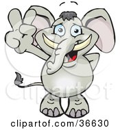 Clipart Illustration Of A Peaceful Elephant Smiling And Gesturing The Peace Sign With His Hand