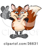 Poster, Art Print Of Peaceful Fox Smiling And Gesturing The Peace Sign With His Hand