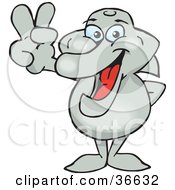 Clipart Illustration Of A Peaceful Dolphin Smiling And Gesturing The Peace Sign With His Hand by Dennis Holmes Designs