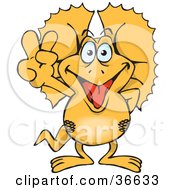 Clipart Illustration Of A Peaceful Frill Lizard Smiling And Gesturing The Peace Sign With His Hand by Dennis Holmes Designs