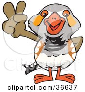 Poster, Art Print Of Peaceful Zebra Finch Bird Smiling And Gesturing The Peace Sign With His Hand