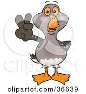 Clipart Illustration Of A Peaceful Goose Smiling And Gesturing The Peace Sign With His Hand