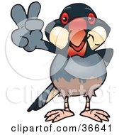 Poster, Art Print Of Peaceful Java Finch Bird Smiling And Gesturing The Peace Sign With His Hand