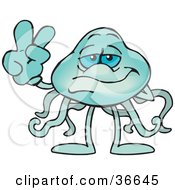 Clipart Illustration Of A Peaceful Jellyfish Smiling And Gesturing The Peace Sign With His Hand by Dennis Holmes Designs