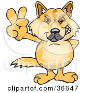 Poster, Art Print Of Peaceful Dingo Dog Smiling And Gesturing The Peace Sign With His Hand