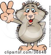 Poster, Art Print Of Peaceful Hedgehog Smiling And Gesturing The Peace Sign With His Hand
