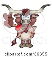 Clipart Illustration Of A Peaceful Brown Bull Smiling And Gesturing The Peace Sign With His Hand by Dennis Holmes Designs
