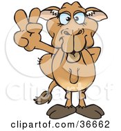 Clipart Illustration Of A Peaceful Camel Smiling And Gesturing The Peace Sign With His Hand