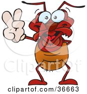 Clipart Illustration Of A Peaceful Ant Smiling And Gesturing The Peace Sign With His Hand by Dennis Holmes Designs