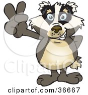 Clipart Illustration Of A Peaceful Badger Smiling And Gesturing The Peace Sign With His Hand by Dennis Holmes Designs