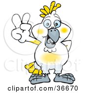 Poster, Art Print Of Peaceful Cockatoo Bird Smiling And Gesturing The Peace Sign With His Hand