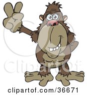 Clipart Illustration Of A Peaceful Ape Smiling And Gesturing The Peace Sign With His Hand by Dennis Holmes Designs
