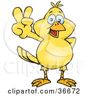 Clipart Illustration Of A Peaceful Canary Smiling And Gesturing The Peace Sign With His Hand by Dennis Holmes Designs