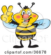 Poster, Art Print Of Peaceful Honey Bee Smiling And Gesturing The Peace Sign With His Hand