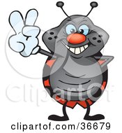 Poster, Art Print Of Peaceful Beetle Smiling And Gesturing The Peace Sign With His Hand