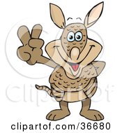 Clipart Illustration Of A Peaceful Armadillo Smiling And Gesturing The Peace Sign With His Hand by Dennis Holmes Designs