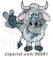 Poster, Art Print Of Peaceful Gray Bull Smiling And Gesturing The Peace Sign With His Hand