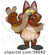 Clipart Illustration Of A Peaceful Bat Smiling And Gesturing The Peace Sign With His Hand