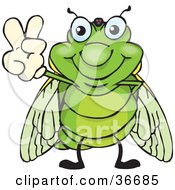 Clipart Illustration Of A Peaceful Cicada Smiling And Gesturing The Peace Sign With His Hand by Dennis Holmes Designs