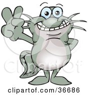 Clipart Illustration Of A Peaceful Catfish Smiling And Gesturing The Peace Sign With His Hand by Dennis Holmes Designs