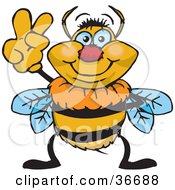 Poster, Art Print Of Peaceful Bumble Bee Smiling And Gesturing The Peace Sign With His Hand