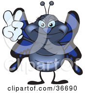 Poster, Art Print Of Peaceful Butterfly Smiling And Gesturing The Peace Sign With His Hand