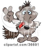 Clipart Illustration Of A Peaceful Anteater Smiling And Gesturing The Peace Sign With His Hand by Dennis Holmes Designs